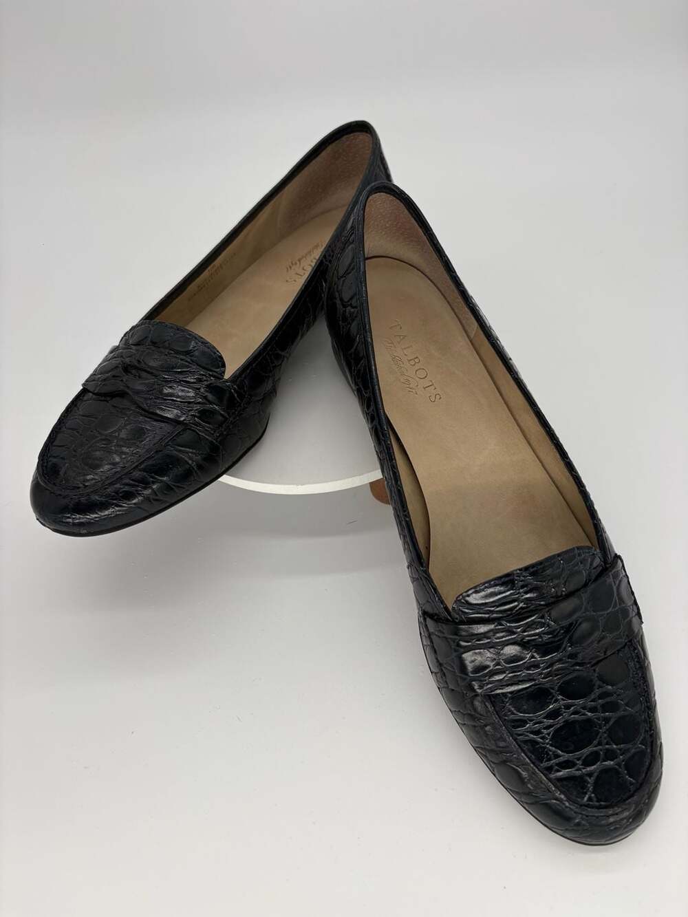 Talbots Black Crocodile Embossed Leather Penny Loafers Sz 10B